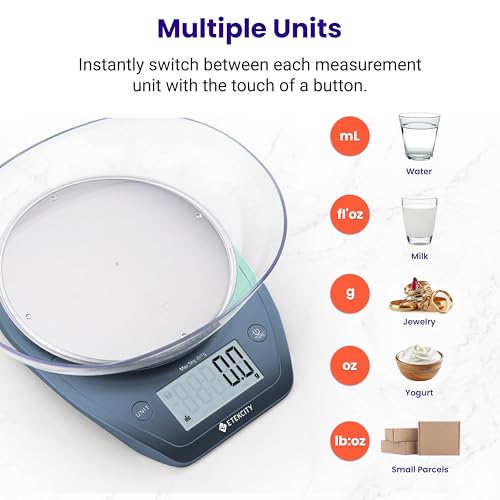 Etekcity 0.1g Food Scale, Bowl, Digital Grams and Ounces for Weight Loss, Dieting, Baking, Cooking, and Meal Prep, 11lb/5kg, Stainless Steel Prussian Blue - color: Prussian Blue, size: 11lb
