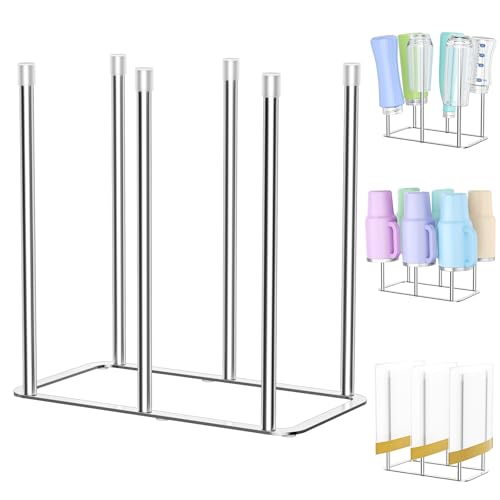 Water Bottle Drying Rack Reusable Bottle Rack Dryer Kitchen Stand Holder Metal Countertop Baby Bottle Drying Rack Water Cup Drying Rack for Plastic Bags, Bottles and Cups (Sliver, Large) - size: Large