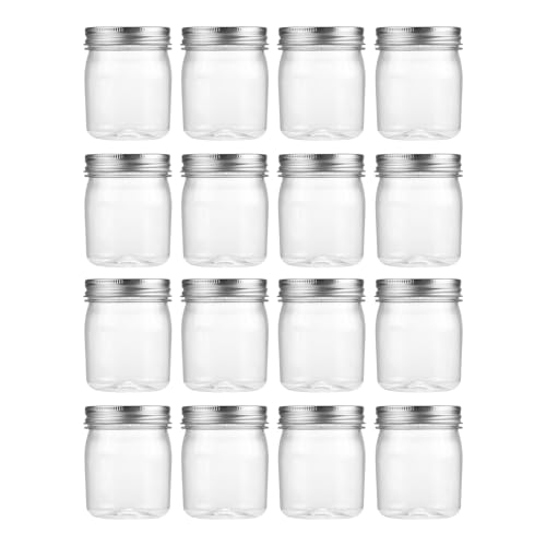 novelinks 8 oz Clear Plastic Jars with Airtight Lids, 16 Pack Plastic Mason Jars with Lids 8oz, Refillable Storage Slime Containers & Small Spice Jar for Kitchen Organization (16 Pack,Silver) - color: Silver, size: 16 Pack 8 Ounce
