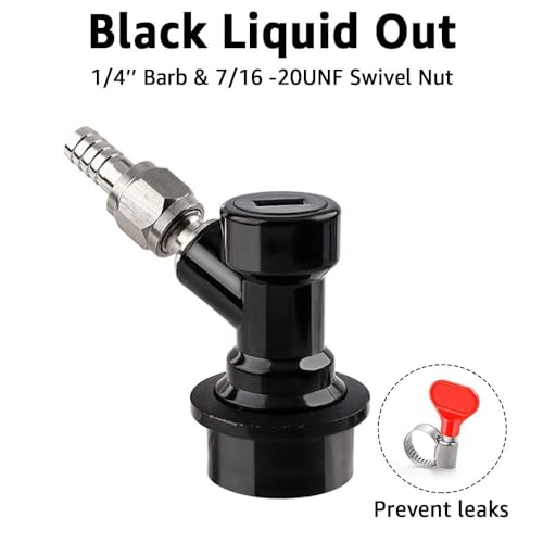 MRbrew 2 Pcs Ball Lock Disconnect with Stainless Steel 1/4'' Liquid Barb, Home Brew Ball Lock Corny Keg Fittings for Keg Posts Coupler Extra 2 Hose Clamps & MFL Swivel Nuts - size: 1 Pair-black