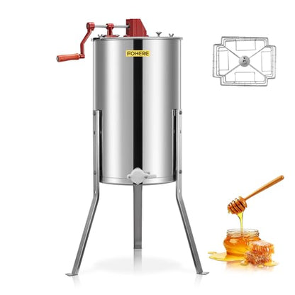 FOHERE 2/4 Frame Honey Extractor, Food Grade Stainless Steel Manual Beekeeping Extraction, Apiary Centrifuge Equipment with Height Adjustable Stand, Perfect for Hobby Beekeepers & Home Apiaries - size: 2/4 Frame