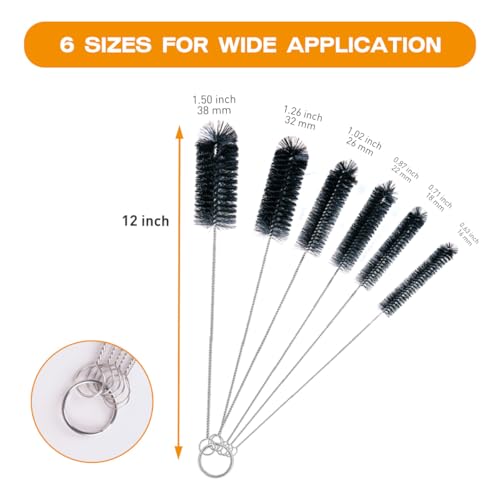 Brush Family Straw Cleaner Brush Set,6 Piece 12" Long Pipe Tube Bottle Brushes for Cleaning Narrow Neck Bottles,Coffee Maker,Glass Cups - size: 12 inch large diameters set (6pcs)