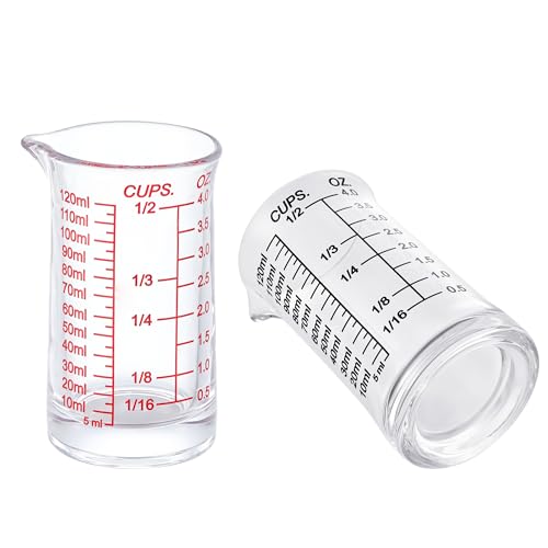 Ackers 4oz Glass Measuring Cup – Shot Glass with Ounce,Ml,Cups Markings for Kitchen & Bar(Pack of 2) - color: Red and Black