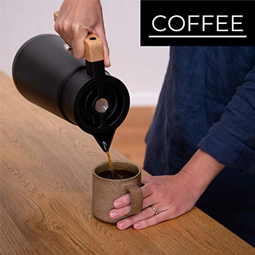 Thermal Coffee Carafe 68 Oz - Stainless Steel Insulated with Tea Infuser | Hastings Collective Double Wall Vacuum Carafe, Keeps Drinks Hot for Hours, Push-Button Pour, Coffee Tea Cold Brew, Black - color: Black