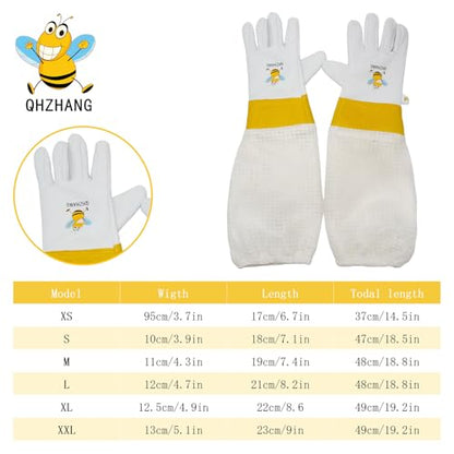 Stingproof Goatskin Beekeeping Gloves, 3-Layer Breathable Sleeve(S) | Elastic cuffs for a secure bee-proof seal, unisex comfy fit, ideal for both beginner of professional beekeepers - size: S
