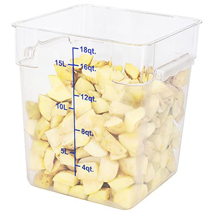 Restaurantware Met Lux 18 Quart Brine Buckets 10 Square Marinating Containers - With Volume Markers Built-In Handles Clear And Blue Plastic Dough Rising Buckets Freezer-Safe Lids Sold Separately - size: 18 Quarts, style: 10 Count