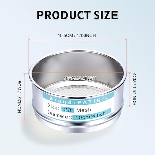 PATIKIL 28 Mesh(0.63mm) Lab Sieve, 3.9"(10cm) Diameter Sifting Screen 304 Stainless Steel Wire Cloth Fine Mesh Sieve for Industrial Laboratory Home Soil Sifter Dry Sift Screens Hash - size: 28 Mesh(0.63mm)/3.9"