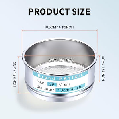 PATIKIL 28 Mesh(0.63mm) Lab Sieve, 3.9"(10cm) Diameter Sifting Screen 304 Stainless Steel Wire Cloth Fine Mesh Sieve for Industrial Laboratory Home Soil Sifter Dry Sift Screens Hash - size: 28 Mesh(0.63mm)/3.9"