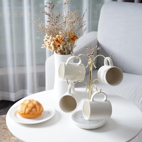 BCS Mug Holder with Marble Base - 6 Hooks Mug Rack Coffee Cup Storage Tree Jewelry Display Stand Holder for Countertop