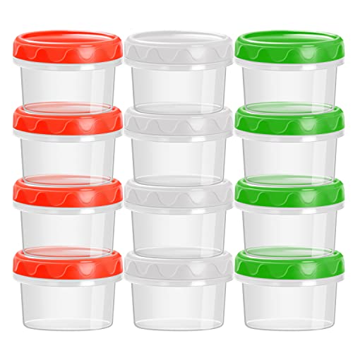 EONJOE 2oz Airtight Small Plastic Food Storage Containers with Lids, 12pcs | Dishwasher safe ,BPA free,Reusable,Round jars ,Perfect for salad dressing sauce condiments lunch to go - size: 2oz