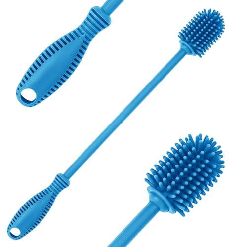 Silicone Bottle Cleaning Brush with Long Handle, Water Bottle Cleaner for Baby Bottles, Hydro Flask, Sports Bottle, Vase, Glassware, Perfect for Smaller Diameter Bottle Openings (Qty 1) - color: Blue