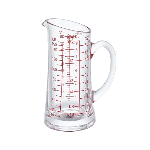 Ackers Glass Measuring Cup 5 Oz/150ml Shot Glass Measuring Cup with V-Spout,Insulated handle
