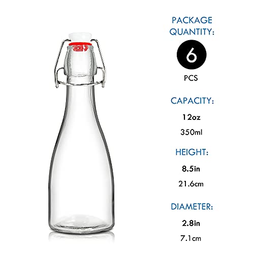 YEBODA (6 Pack-12oz Swing Top Bottles -Glass Beer Bottle with Airtight Rubber Seal Flip Caps for Home Brewing Kombucha,Beverages,Oil,Vinegar,Water,Soda,Kefir