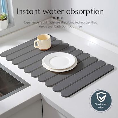 24"×16" Grey Stone Dish Drying Mats for Kitchen Counter, Large Quick Dry Collapsible Eco-Friendly Super Absorbent Diatomaceous Earth Heat-resistant Mat for Dishes Bottles Cups, Match Any Countertop - color: Dark Gray