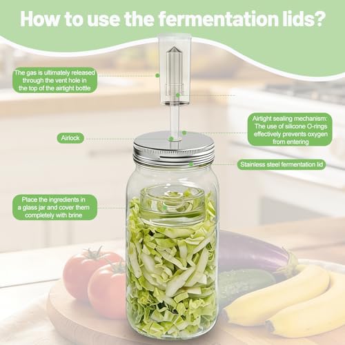 Klemon Fermentation Kit for Wide Mouth Mason fermentation Jar,Pickle sauerkraut Kit,4 Fermentation Lids,4 Glass Fermentation Weights,1Wooden Brush Cleaner(Jars Not Included)