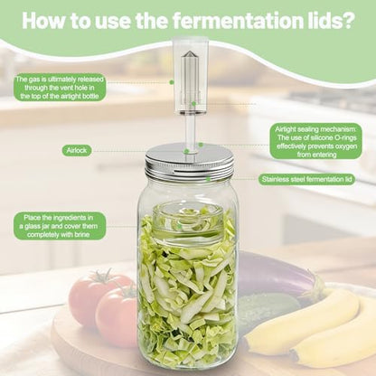 Klemon Fermentation Kit for Wide Mouth Mason fermentation Jar,Pickle sauerkraut Kit,4 Fermentation Lids,4 Glass Fermentation Weights,1Wooden Brush Cleaner(Jars Not Included)