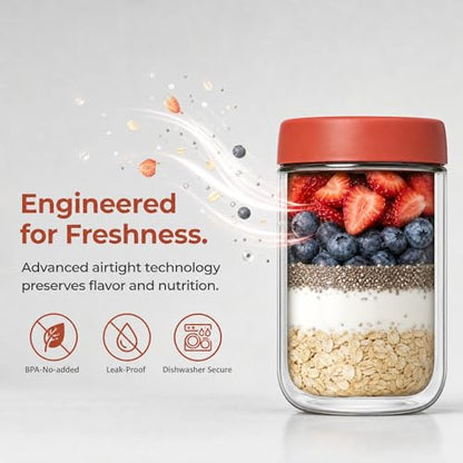 EONJOE 4-Pack Overnight Oats Containers with Lids 16oz Glass Mason Jars Meal Prep Salad Food Cereal Snacks Pudding Yogurt Storage - size: 16oz-4pack-white