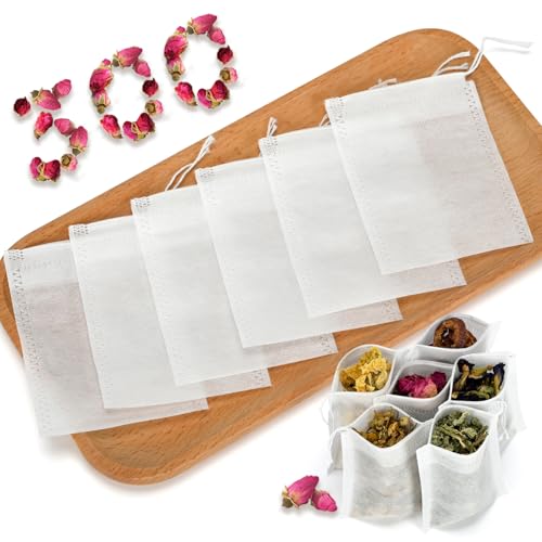 300Pcs Disposable Tea Bags for Loose Leaf Tea, Empty Tea Filter Bags with Cotton Drawstring, Fillable Tea Infuser Sachets for Loose Tea, Coffee, Herb, Spice and More (3.54"x 2.75") - color: White-300PCS