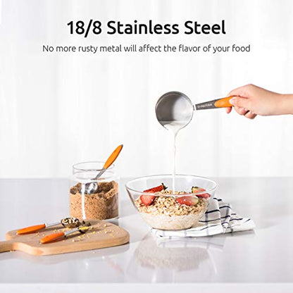 Measuring Cups : U-Taste 18/8 Stainless Steel Measuring Cups and Spoons Set of 10 Piece, Upgraded Thickness Handle(Orange) - color: Orange
