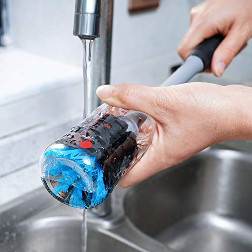 MOSOLAN 2-in-1 Water Bottle Brush and Straw Cleaner Brush, Long Handle Water Bottle Scrubbing Brush for Water Bottles, Glasswares, Mugs, Flasks, Tumblers and Kitchen Sink, Black, 1 Pack - color: Black, size: 1 Count (Pack of 1)