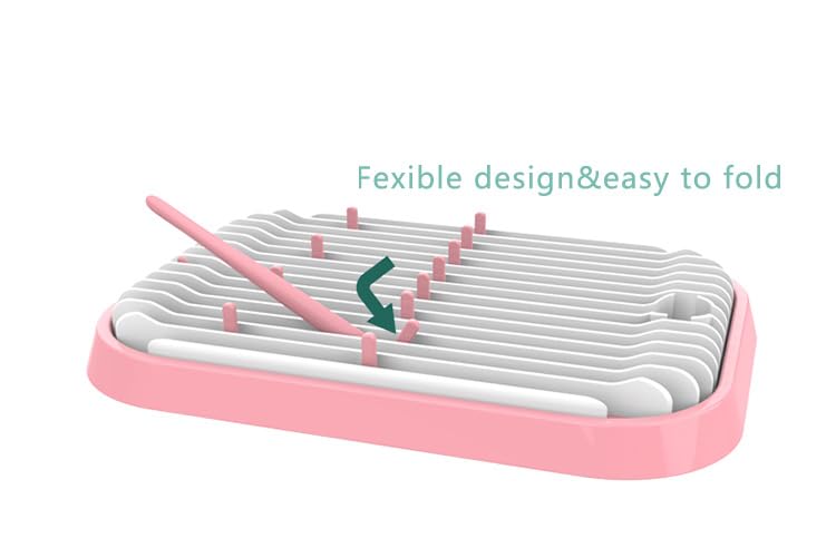 Baby Bottles Drying Rack, Folding Drainer for Feeding Bottles Accessories Dryer Holder(Pink)