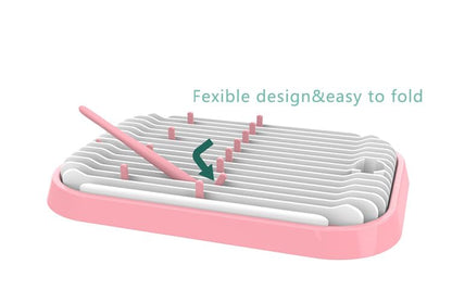 Baby Bottles Drying Rack, Folding Drainer for Feeding Bottles Accessories Dryer Holder(Pink)