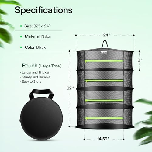 VIVOSUN 4-Pack 4-Layer Mesh Drying Rack Hanging Design with Green Zippers for Dehydrating, Indoor and Outdoor (Pruning Shears Included) - size: 4 Layer (Pack of 2), style: 2 Pack