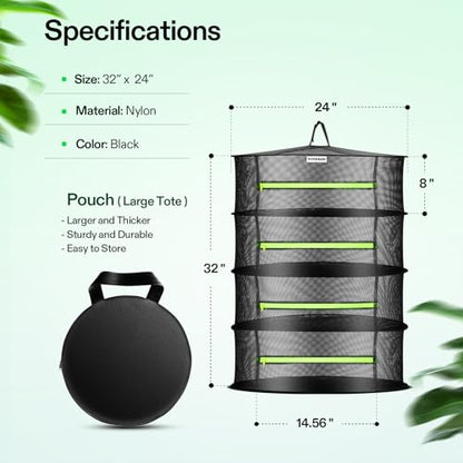 VIVOSUN 2-Pack 4-Layer Mesh Drying Rack Hanging Design with Green Zippers for Dehydrating, Indoor and Outdoor (Pruning Shears Included) - size: 4 Layer, style: 2 Pack