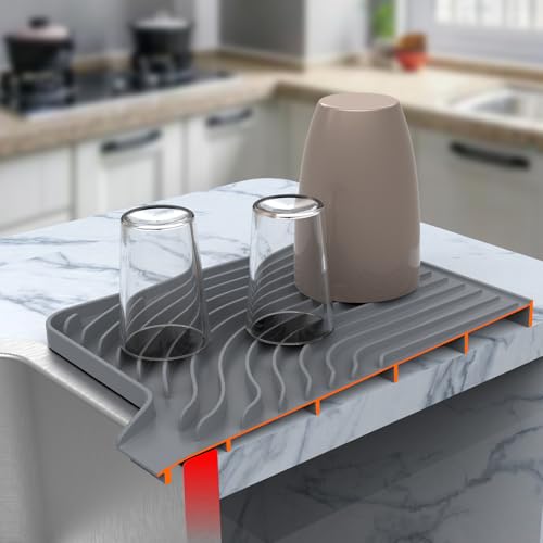 Silicone Dish Drying Mat for Kitchen Counter , Dish Drying Rack Matt with Built in Drain, 18 Inch dish Dry Mats for Kitchen Counter,Bumps up sink Applicable(18×12inch Extra Raised, gray) - color: Gray, style: 18×12inch Extra Raised