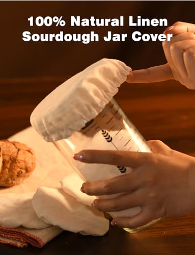 100% Linen Jar Covers, 5pcs Cloth Covers for Sourdough Starter Jars with Diameter of 3-4 Inch - color: Linen color