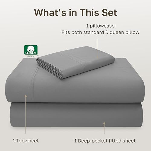 California Design Den Twin Sheet Set - 100% Cotton, Luxury 600 Thread Count Deep Pocket Twin Sheets, Durable Bedding with Soft Sateen Weave - Mist Grey - color: 10 - Mist Grey, size: Twin