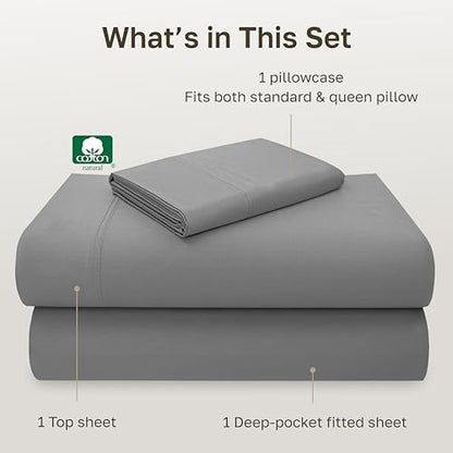 California Design Den Twin Sheet Set - 100% Cotton, Luxury 600 Thread Count Deep Pocket Twin Sheets, Durable Bedding with Soft Sateen Weave - Mist Grey - color: 10 - Mist Grey, size: Twin