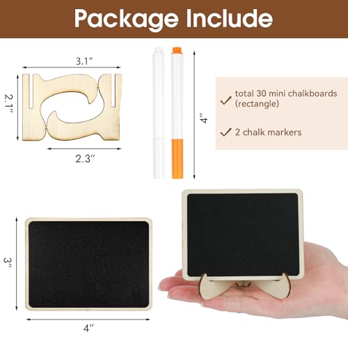 30 Pack Mini Chalkboard Signs, Food Labels for Party Buffet, Small Wooden Chalk Board Signs with Easel Stand & Markers, Wedding Place Cards for Table Setting or Numbers, Event Decor (Rectangular) - style: Rectangular