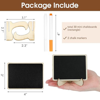 30 Pack Mini Chalkboard Signs, Food Labels for Party Buffet, Small Wooden Chalk Board Signs with Easel Stand & Markers, Wedding Place Cards for Table Setting or Numbers, Event Decor (Rectangular) - style: Rectangular
