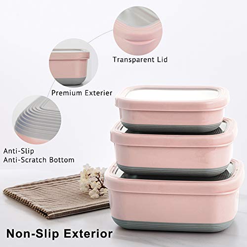 Lille Home Leak Proof Stainless Steel Lunch Snack Containers Set - Ideal for Educational Settings and Daycare - Nesting Trio with Silicone Lids - 47oz+30oz+16oz - Pink - color: Pink