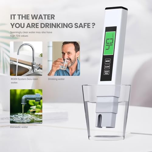 4 in 1 TDS Meter Digital Water Tester,Water Tester for Drinking Water,PPM Meter with TDS/EC/Temp(°C,°F) Function, TDS Water Tester for Home,Aquarium,Restaurant,OneSize