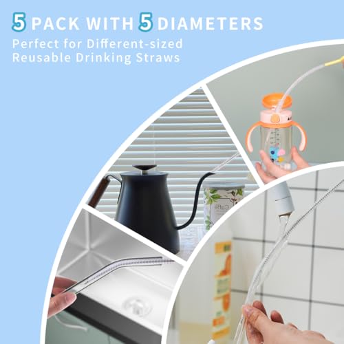 Extra Long 10 Inch Straw Cleaner Brush, Heavy Duty Thin Bristle Straw Brushes for Cleaning, Reusable Metal Straw Cleaner Brush Set for Stanley Cup, Glass Pipe & Drinking Straws (5-Pack) - size: 10 inch