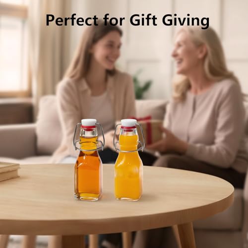 Ruckae Square Swing Top Glass Bottles with Lids Kombucha Coquito Flip Top Glass Bottle for Syrup Vanilla Extract Brew Beer Kefir Air Tight Bottles for Gift (4 oz 24 pack) - size: 4 oz 24 pack