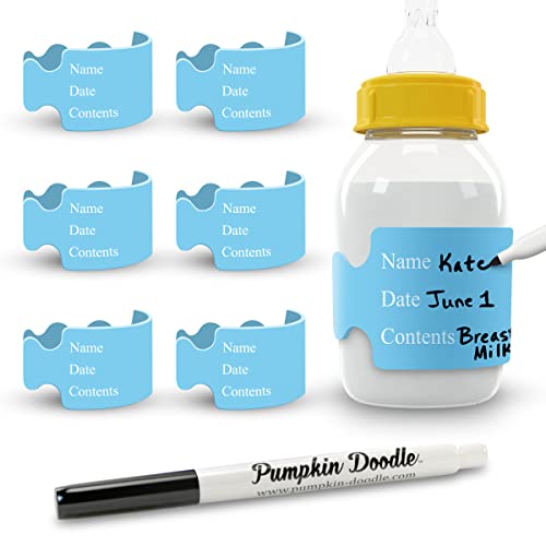 Pumpkin Doodle The Original Write and Reuse Baby Bottle Labels for Daycare - color: Blue, size: Standard