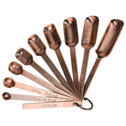 Copper Measuring Cups and Spoons Set of 18, 7 Measuring Cups, 9 Measuring Spoons, Stainless Steel Measuring Spoons and Cups for Dry & Wet Ingredients During Kitchen & Baking - color: A01: Copper-7Cups+9Spoons