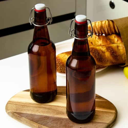 16.5oz Amber Beer Bottles with Flip Caps Set of 10, Swinging Top Glass Brewing Bottles with Airtight Lids for Vanilla Extract, Fermentation Kombucha, Beverage, Water, Kefir, Soda