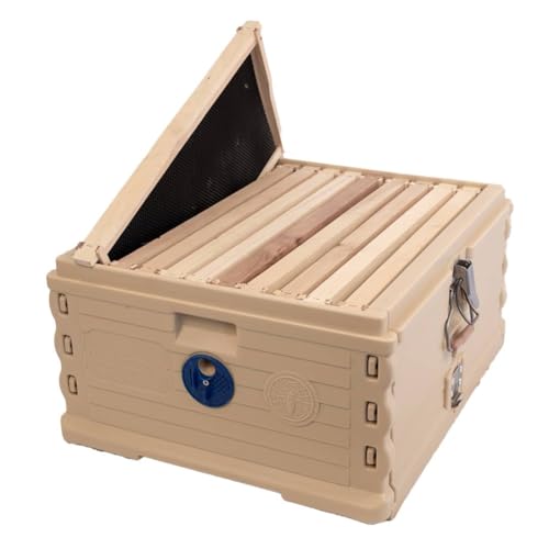Apimaye Ergo Insulated Bee Hive Set with Wood Frames with Premier Double Wax Foundations (Double) (Tan Body Blue Entrance, Double)