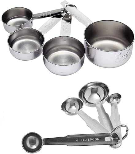 Premium Grade Stainless Steel Colander Basket Strainer Set of 3, with Measuring Cups & Spoon Set - Measure dry or liquid ingredients; Ideal for Cooking Baking Prep - Set of 11 pieces - size: Set of 11