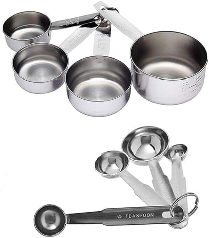Premium Grade Stainless Steel Colander Basket Strainer Set of 3, with Measuring Cups & Spoon Set - Measure dry or liquid ingredients; Ideal for Cooking Baking Prep - Set of 11 pieces - size: Set of 11