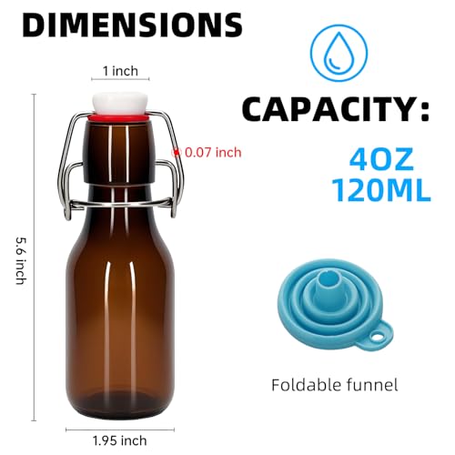 1Pc Amber Swing Top Brewing Bottles with Leak Proof Easy Caps, Glass Beer Bottle Flip Top Bottles For Kombucha, Kefir, Vanilla Extract, Beer (4oz Round)