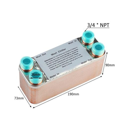 Heat Exchanger,30 Plates Wort Chiller Stainless Plates Brewing Chiller with 3/4 NPT Garden Hose Thread Heat Exchanger Wort Chiller