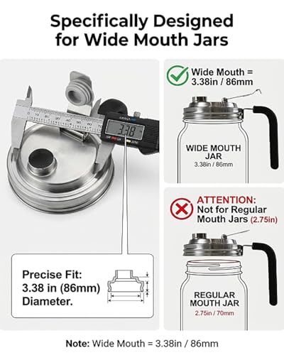 Metal Mason Jar Drinking Lids with Handle Wide Mouth Stainless Steel Glass Canning Supplies Superb Canning Lid Anticracking Leak Proof Seal Flip Cap Cover Airtight Accessories for Drink - color: #6 86mm