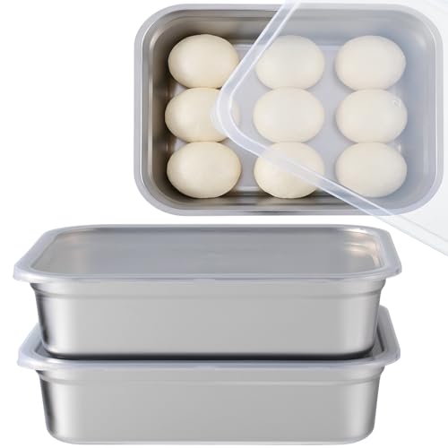 2 Pack Pizza Dough Proofing Box, Stackable Stainless Steel Bread Proofing Box and Dough Container with Lid, 12.6 * 10.2 Inch Food Storage Box Container, Large Capacity Pizza Dough Storage Container