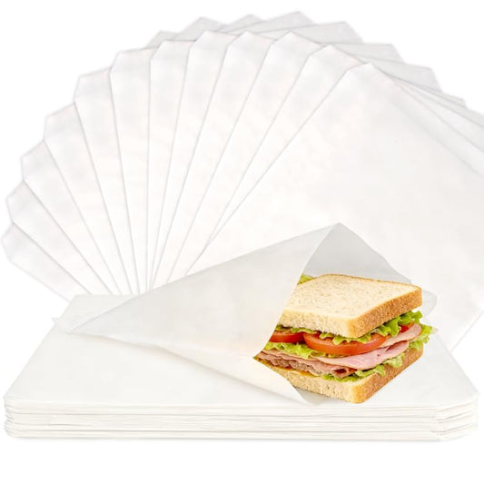 MAQIHAN 200 Paper Sandwich Bags - 8"x8" Wax Paper Lunch Bags, White Cookie Glassine Bags for Food Take Out, Cookie Sleeves, Food Packaging for Bread, Toaster, Bagel, Pastry, Treat, Snack, Soaps - size: 8x8"