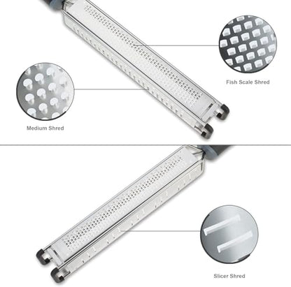 3 in 1 Cheese Grater Zester Citrus Lemon 304 Stainless Steel Zester Versatile Sharp Tool for Parmesan Cheese Ginger Garlic Nutmeg Chocolate Vegetables Fruits 15'' - color: L-Black